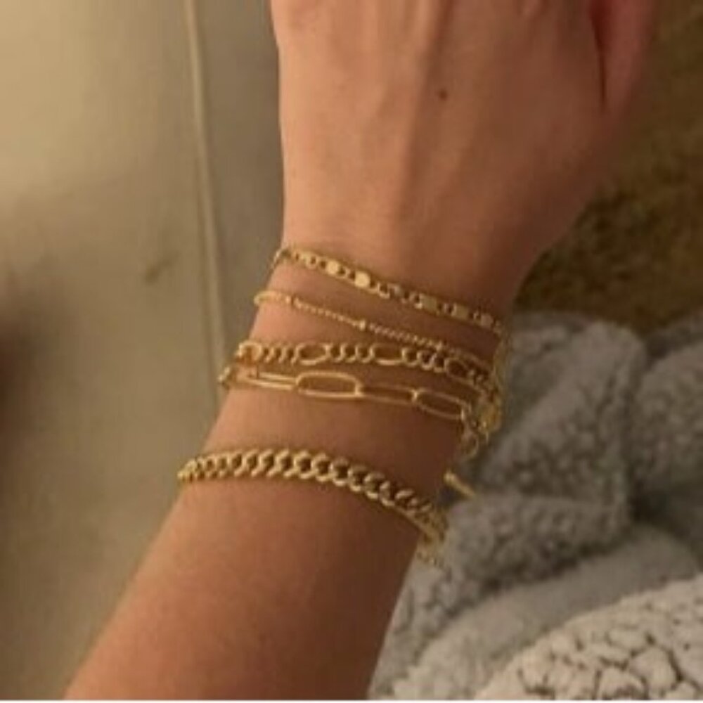 Dainty Gold Chain Bracelets Set for Women 14K Real Gold Plated Link Chain